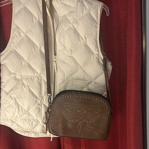 Studded Brown Leather-Style Crossbody Bag for Women